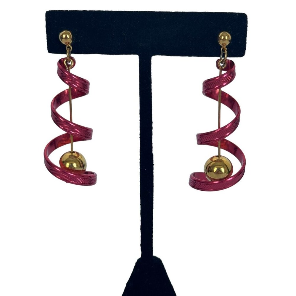 New Years Eve Party Earrings Spiral Dangle Holidays Jewelry Gold Tone Fun - Picture 2 of 6